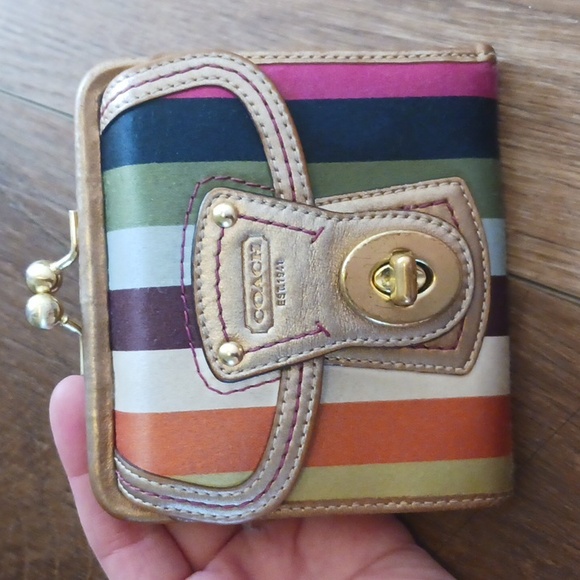 Rainbow striped coach legacy turnlock wallet - Picture 1 of 16